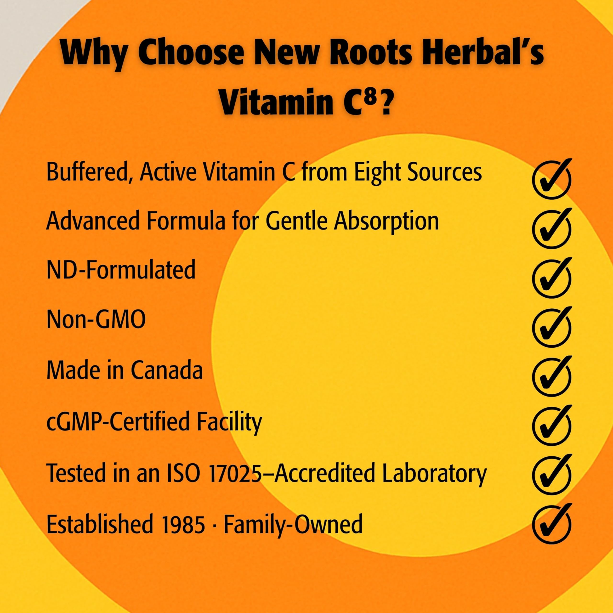 New Roots Herbal Vitamine C‚Å∏ 90 gélules végétales, 45 jours d'approvisionnement - 8 formes actives de vitamine C tamponnée avec du zinc et de l'extrait de thé vert pour une meilleure absorption, un soutien antioxydant, sans OGM, fabriqué au Canada
