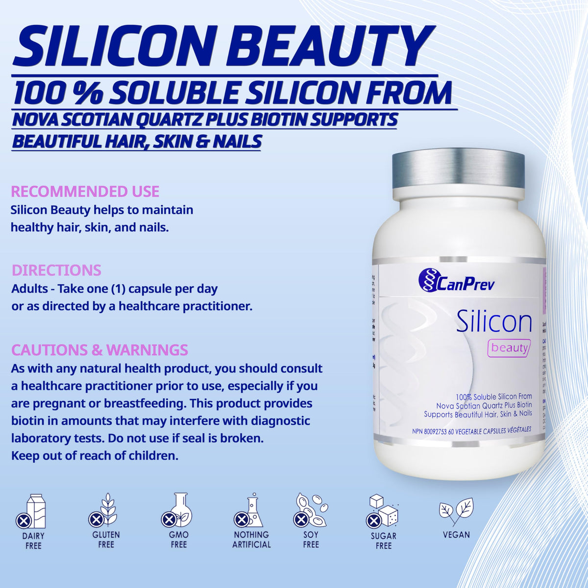 CanPrev Silicon Beauty Biotin Capsules, Hair Skin & Nail, 60-Day Supply