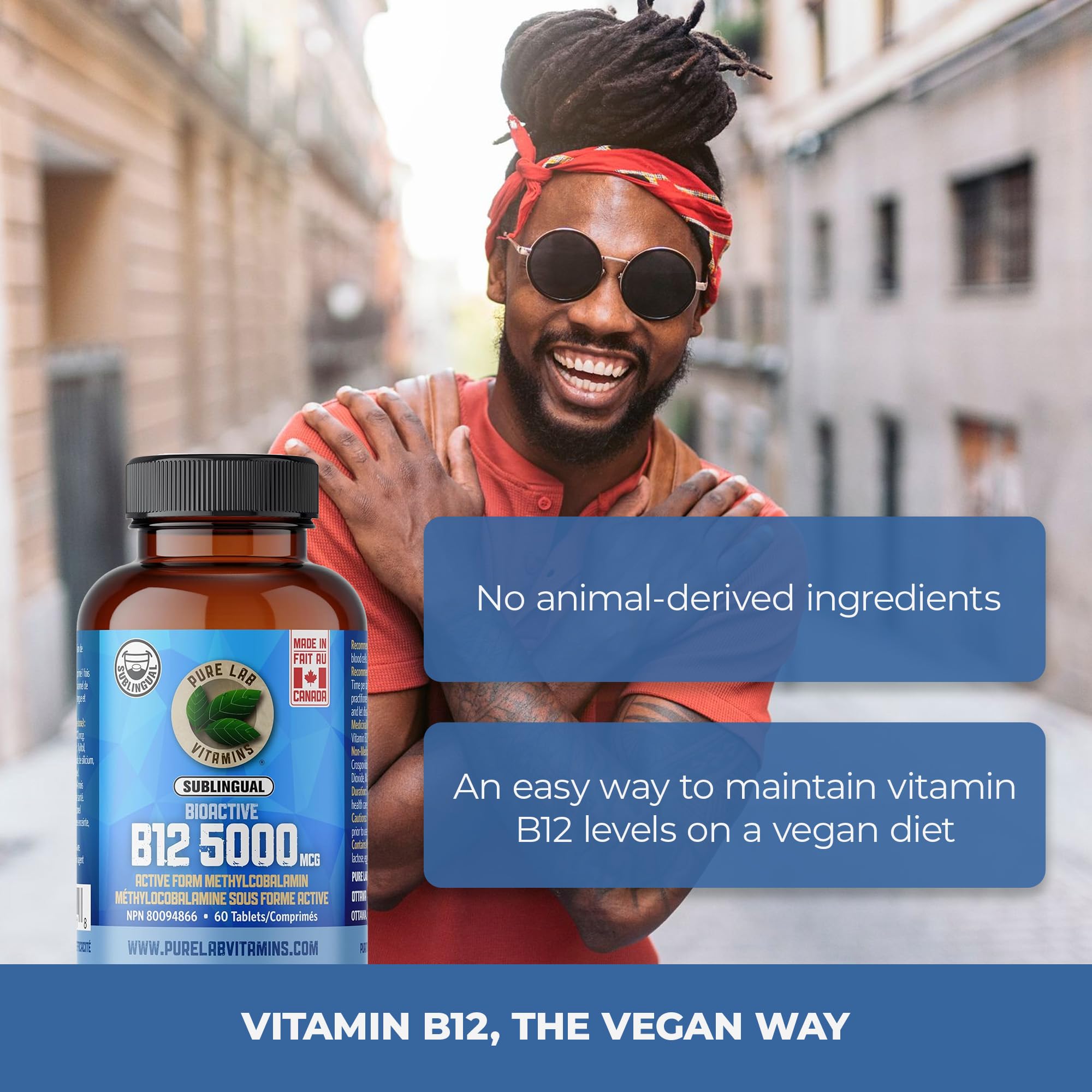 Pure Lab Vitamins B12 BioActive 5000 mcg - Sans lactose, sans sucre