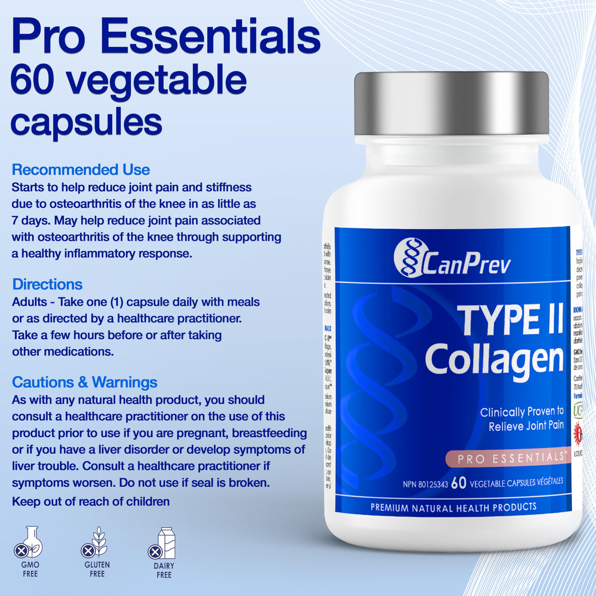 CanPrev Type 2 Collagen Capsules, Gluten Free, 60 Capsules, 60-Day Supply