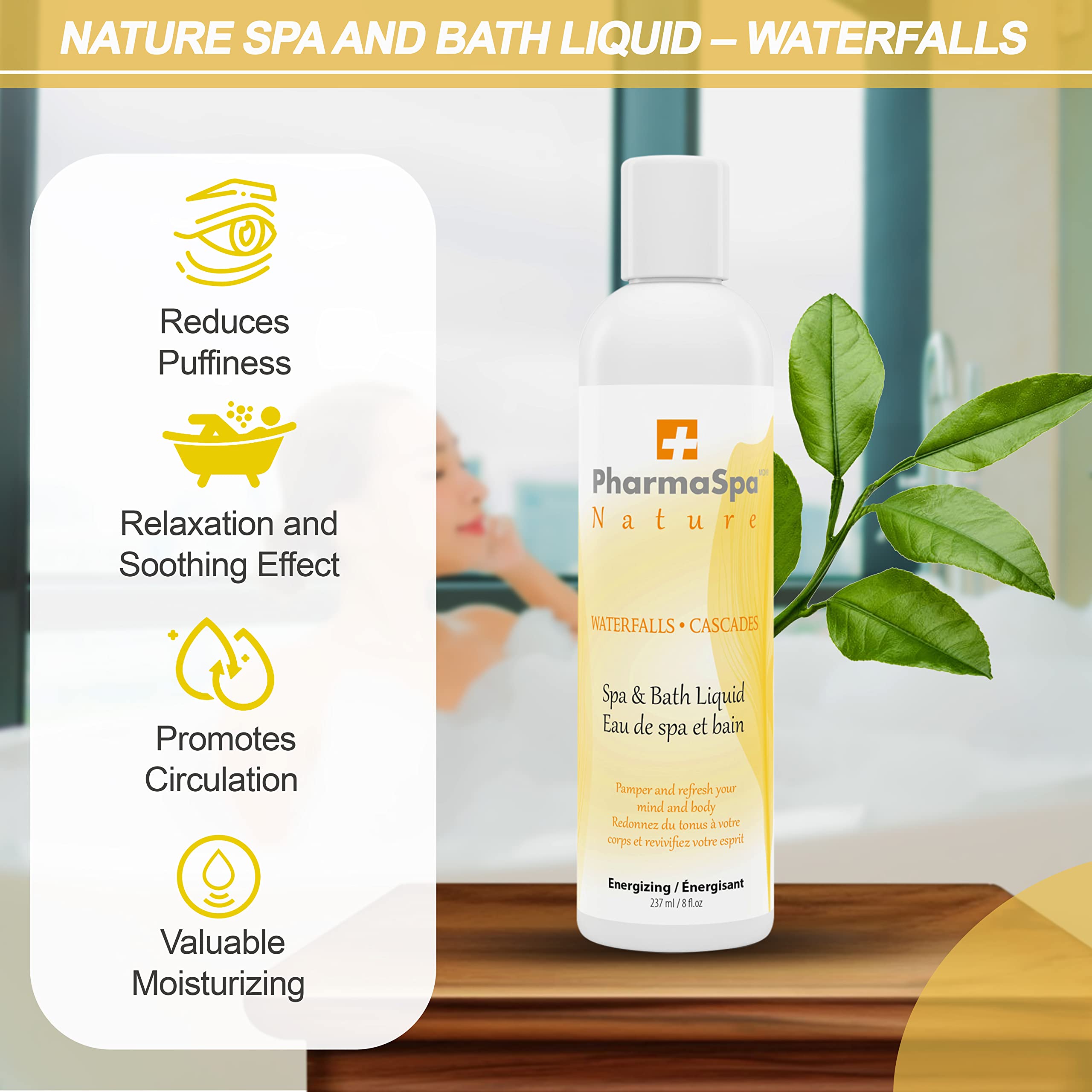 Pharmaspa Nature : Liquide pour spa et bain avec extraits entièrement naturels - 237 g/8 fl oz – Liquide d'aromathérapie pour spa – Sans gluten, sans parabènes, non testé sur les animaux