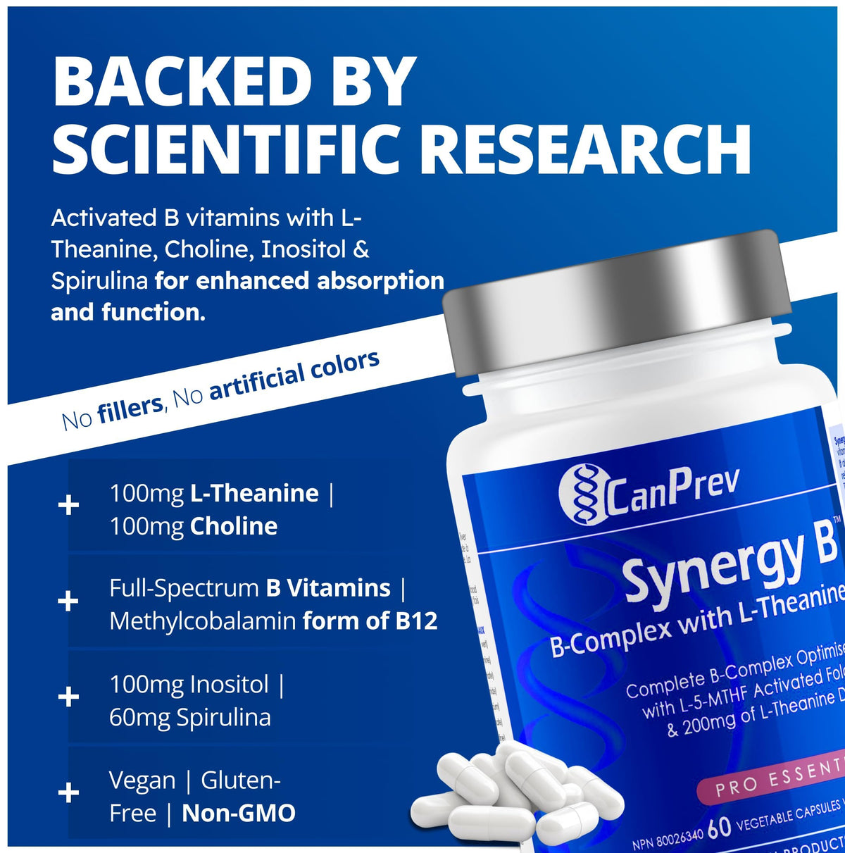 CanPrev Synergy B, Vitamin B Complex, B12, 60 Capsules, 30 Day Supply