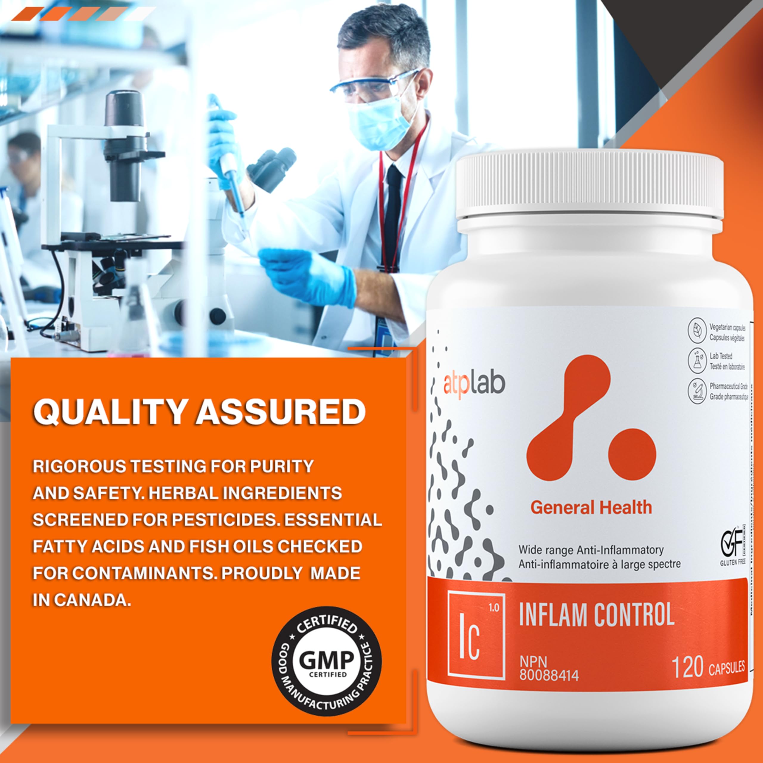 ATP LAB Inflam Control, 120 gélules - Soutien articulaire et musculaire avec Curcuma Acumin, BroccoPhane, Boswellia, Serrapeptase, Bromélaïne, Quercétine - Confort et mobilité améliorés