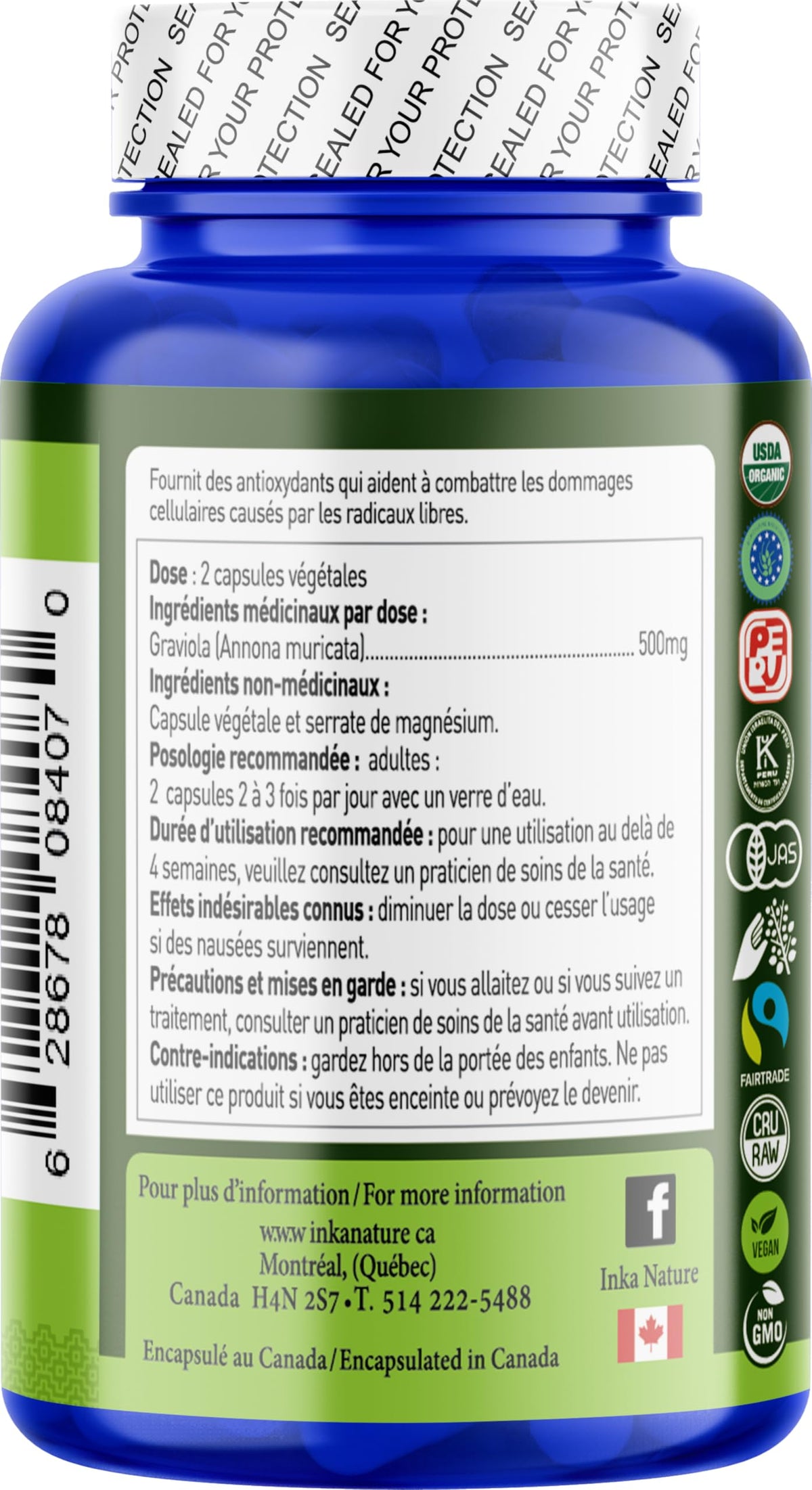 Inka Nature Graviola Annona Muricata 100 Caps 25-Day Supply - Natural Graviola Extract Supplement - Supports Immune Health - Vegan, Non-GMO - Herbal Wellness - JAS Certification
