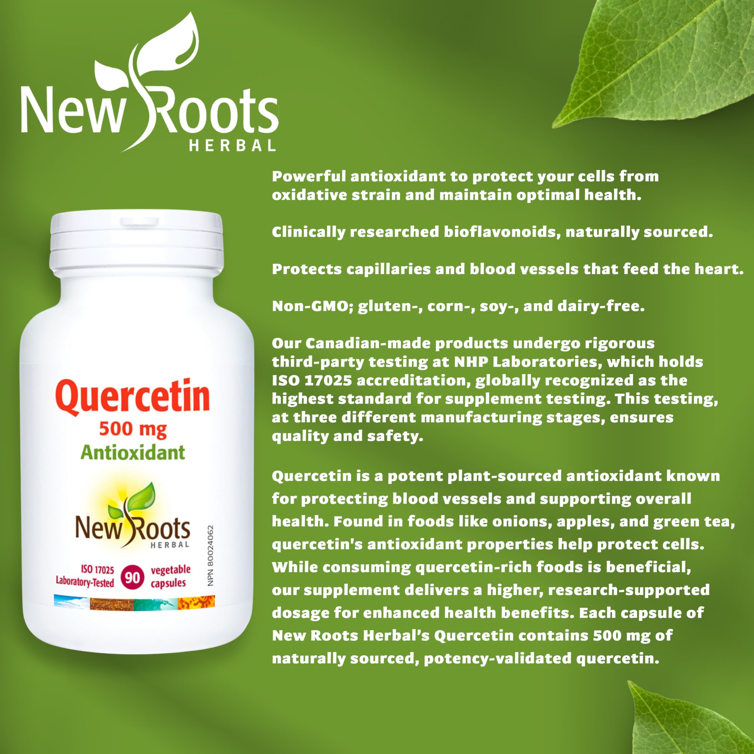 New Roots Herbal - Quercétine en capsules - Antioxydant d'origine végétale - Maintien d'une santé optimale, protection des capillaires, soutien des vaisseaux sanguins et de la circulation - Sans gluten et sans OGM