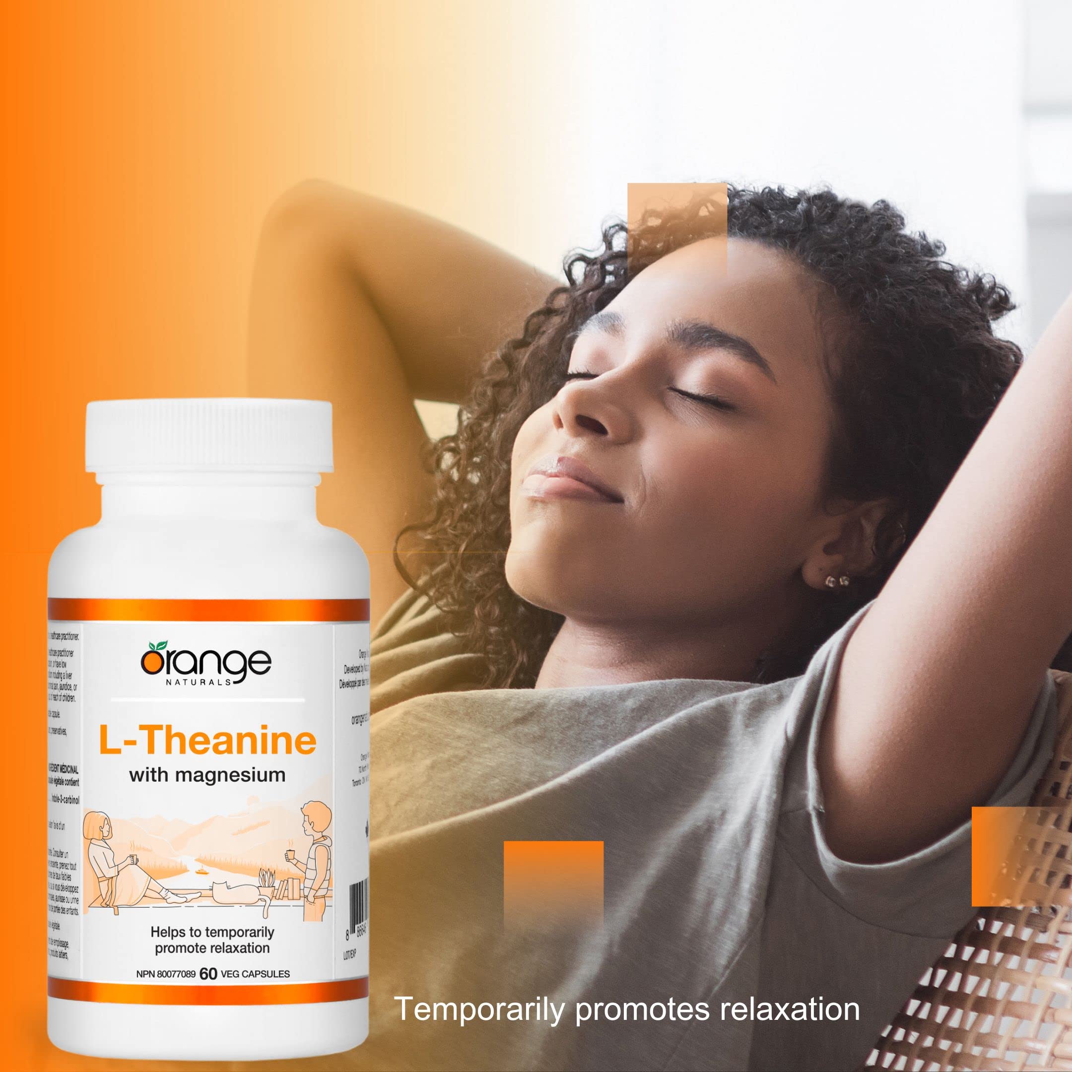 Orange Naturals - L-Théanine et Bisglycinate de Magnésium 250 mg, 60 gélules (approvisionnement de 60 jours) - Soutien amélioré pour le sommeil et la relaxation sans somnolence, favorise le calme mental - Végétalien et sans OGM