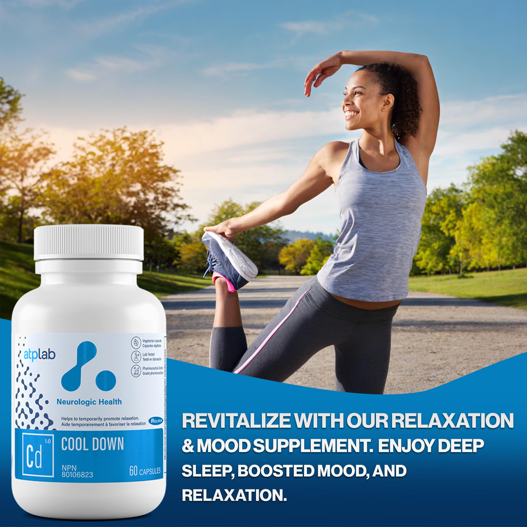 ATP LAB - Cool Down 60 capsules - Traitement de 30 jours - Soulagement de la dépression, santé du cortisol, soulagement de l'insomnie, guérison du système nerveux, favorise la relaxation et le sommeil - Formulé et fabriqué au Canada