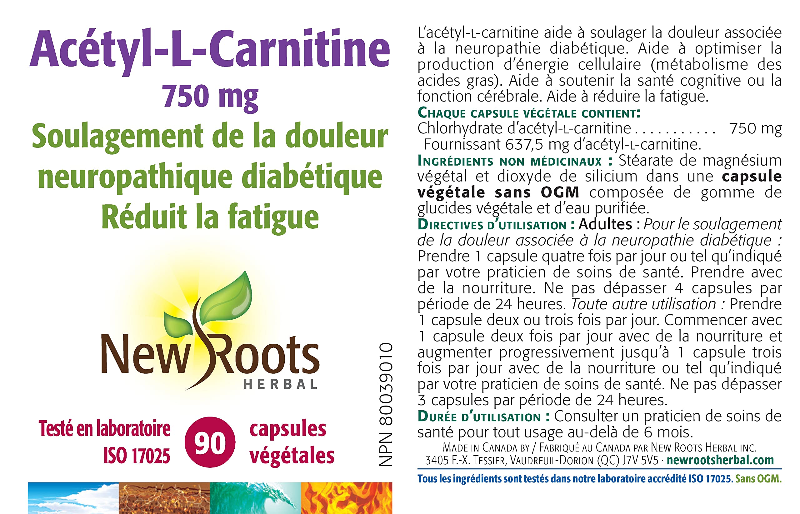 New Roots Herbal - Acétyl-L-Carnitine 90 gélules - 750 mg par gélule - Soutien cérébral, améliore la mémoire et l'attention, augmente l'endurance - Soutient la fonction cognitive et le bien-être cardiovasculaire