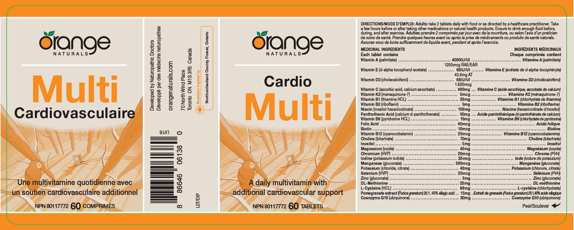 Orange Naturals - Cardio Multi, 60 Tablets 30-Day Supply - A Daily Multivitamin with Additional Cardiovascular Support - Vital for Heart Muscle Function and Support Healthy Glucose Metabolism