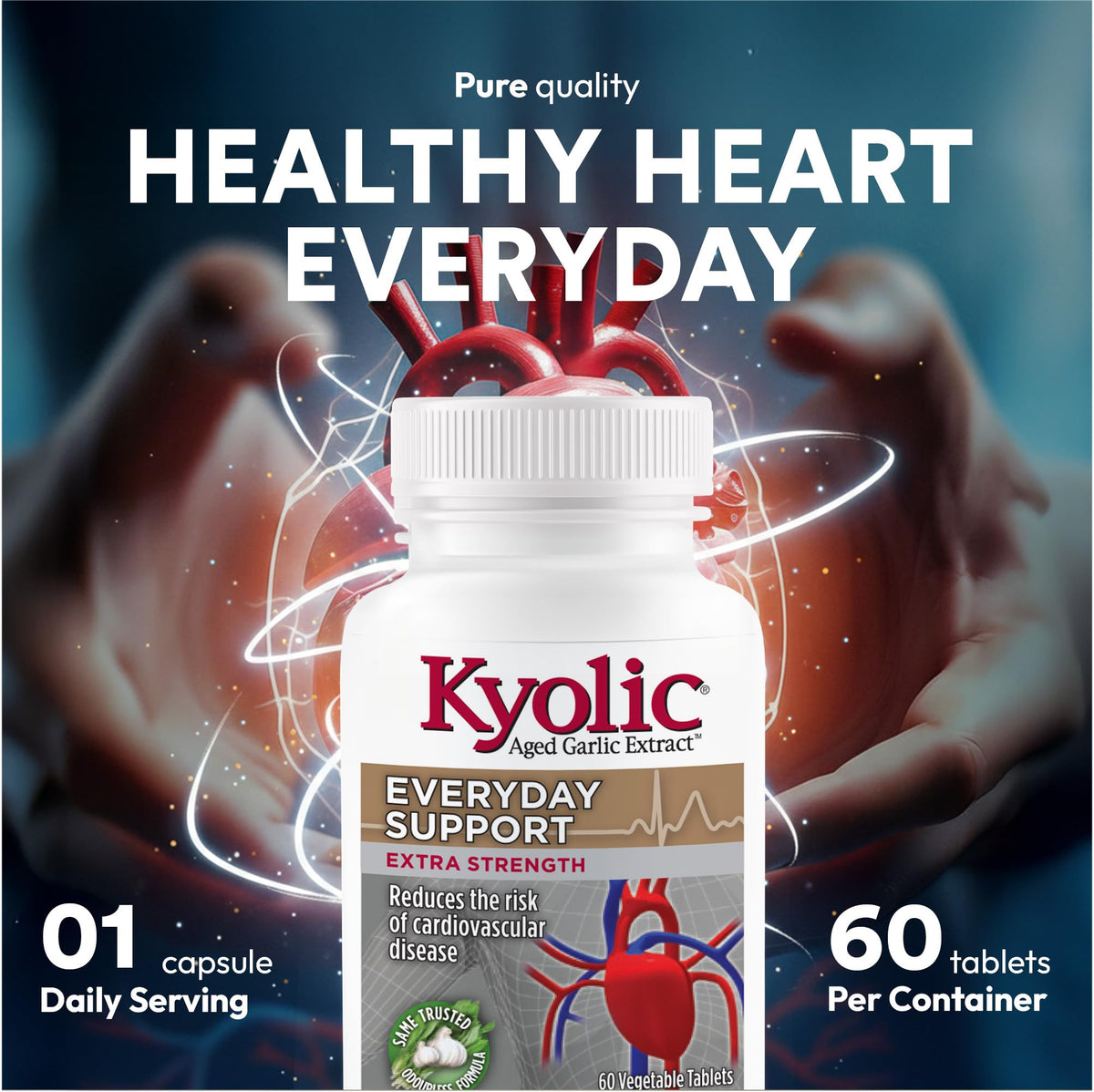 Kyolic Aged Garlic Extract, Odourless Garlic Pills, 1000mg, 60 Day Supply