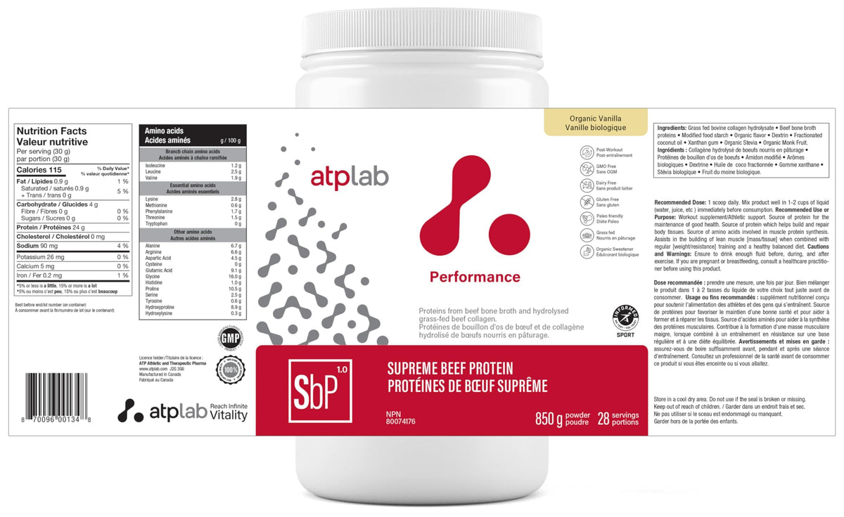 atplab Supreme Beef Protein Powder, Bone Broth & Collagen, Vanilla, 850g