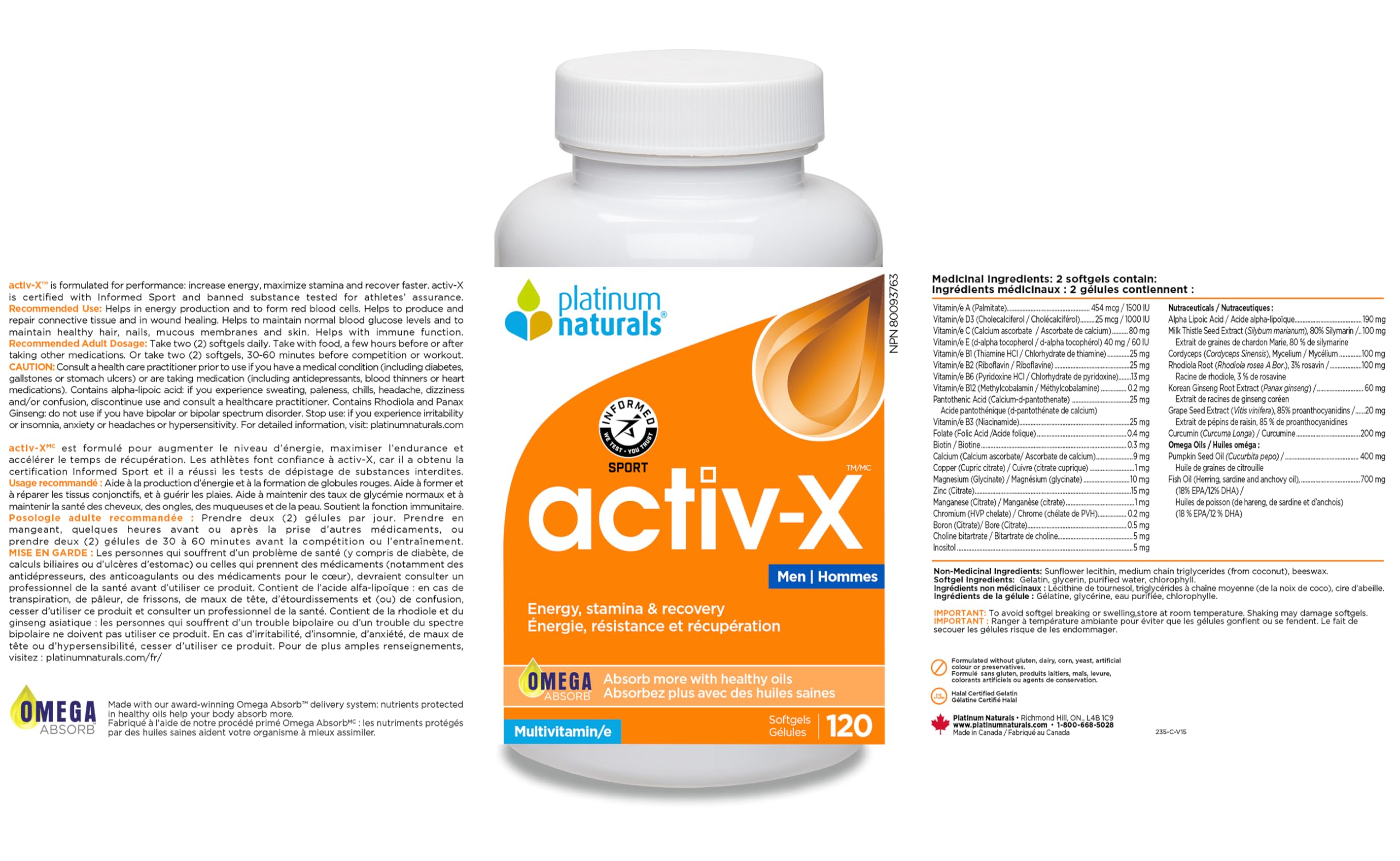 Platinum Naturals - Activ-X pour hommes | Énergie | Endurance | Récupération