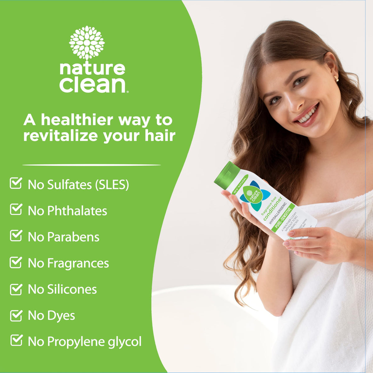 Nature Clean All-Natural Sulfate Free Hair Conditioner for Dry Damaged Hair. Non-Toxic Unscented Organic Vegan Moisturizing & Hydrating Dry Hair Treatment Fragrance-Free No Paraben & Hypoallergenic 10oz / 300ml.