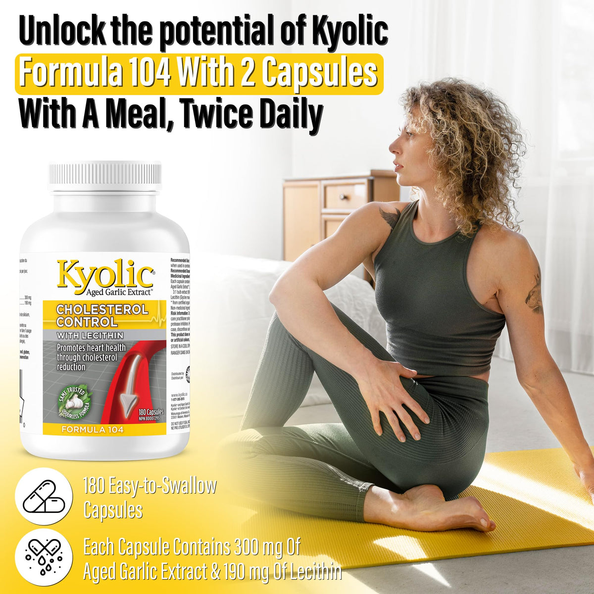 Kyolic Formula 104 Aged Garlic Extract, Garlic Supplements, 45 Day Supply