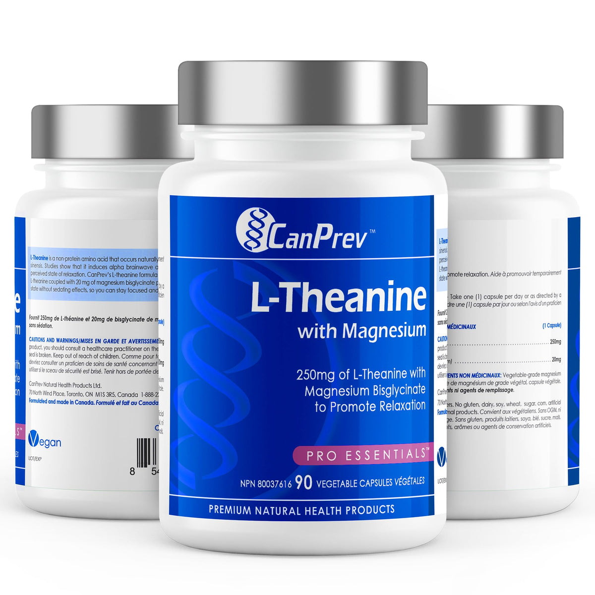 CanPrev L-Theanine with Magnesium, Vegan, 250 mg L-Theanine, 90 Capsules