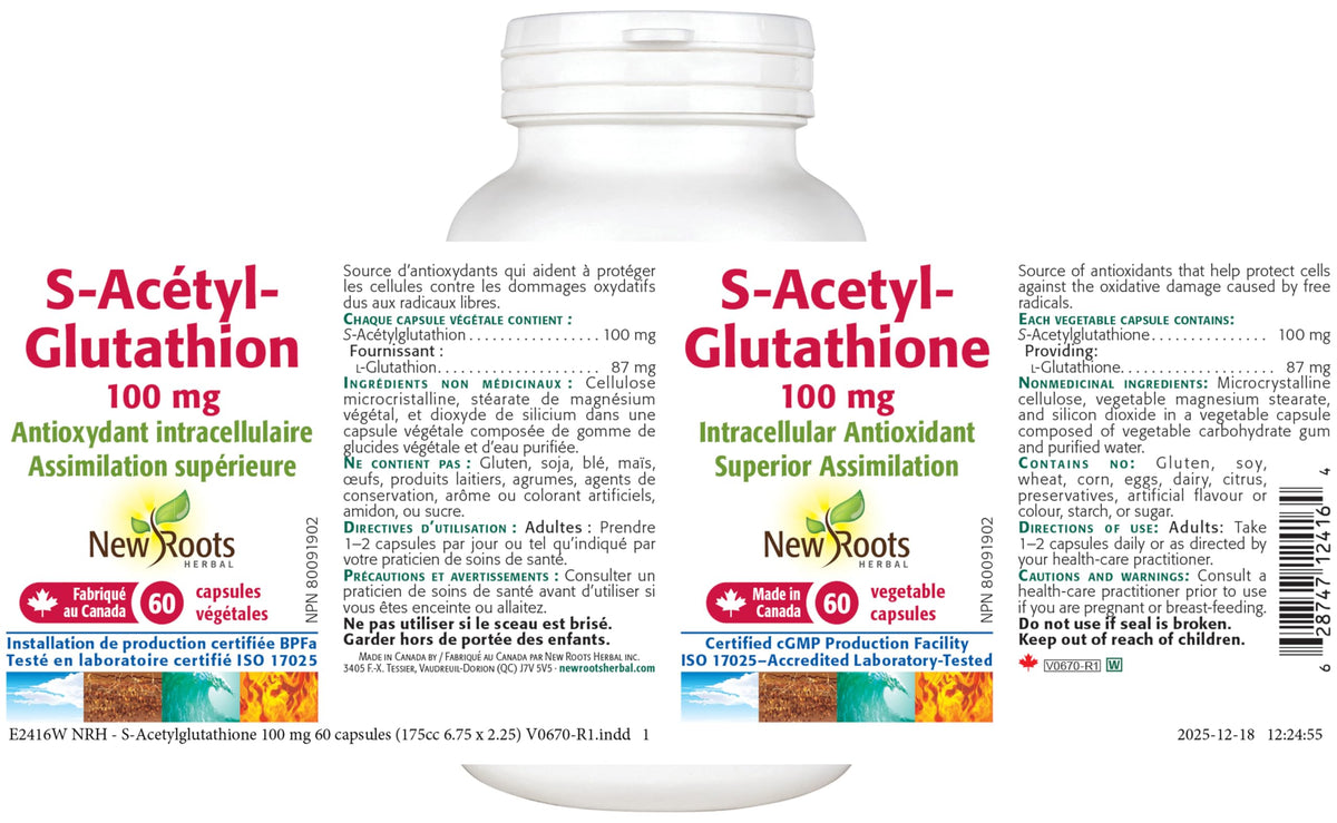 New Roots Herbal - S-Acetyl-Glutathione 100mg - 60 Veg Capsules