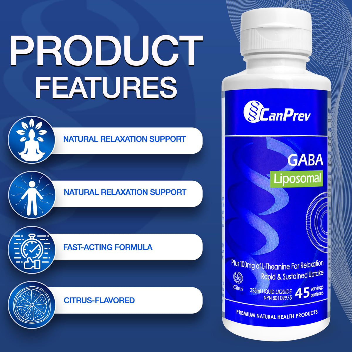 CanPrev Liposomal GABA Supplement, GABA & L-Theanine, Citrus, 45 Servings