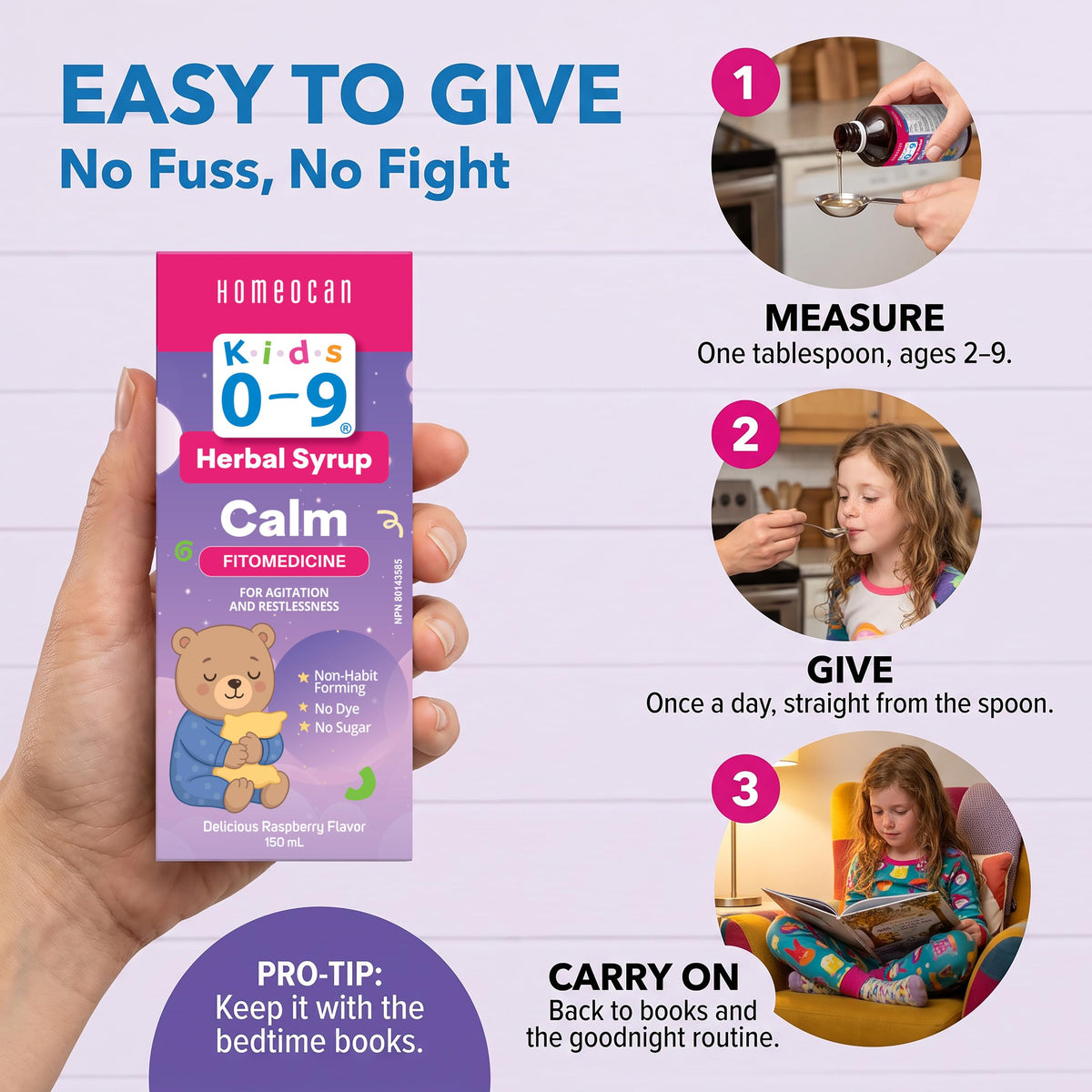 Homeocan Kids 0-9 Herbal Syrup Calm, Chamomile Supplement for Relaxation & Emotional Balance, Grape Flavor, 150ml, Non Habit Forming, Dye & Sugar-Free
