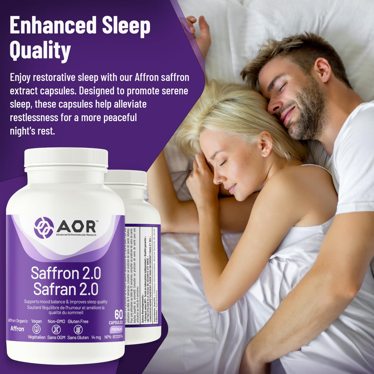 AOR Saffron 2.0 Supplement, Gluten Free, 14 mg, 60 Capsules, 30-Day Supply