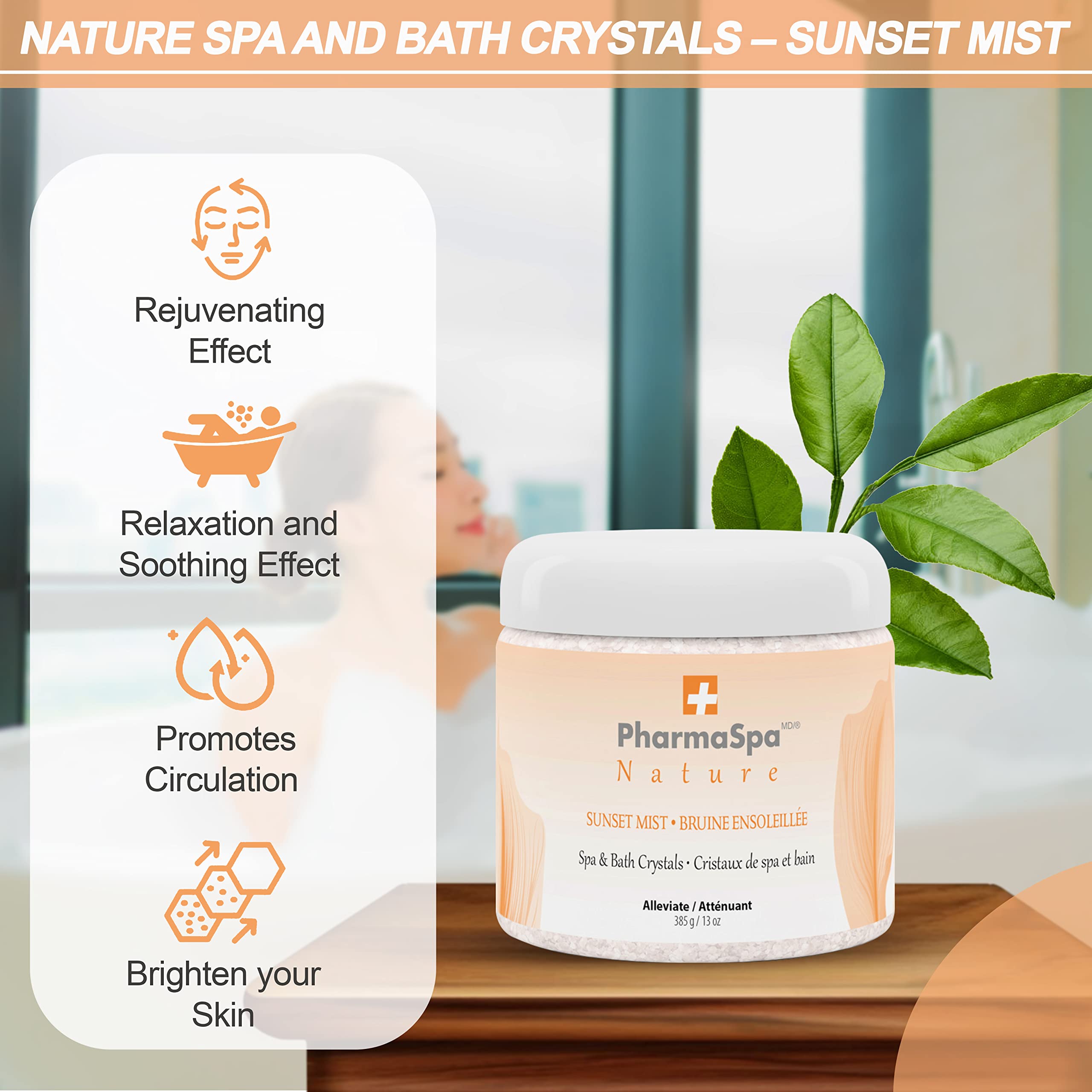 PharmaSpa Nature : Cristaux pour spa et bain aux extraits 100 % naturels – 385 g/13 oz – Sel de bain d'Epsom pour l'aromathérapie et la relaxation en spa – Sans gluten, sans parabènes, sans cruauté animale