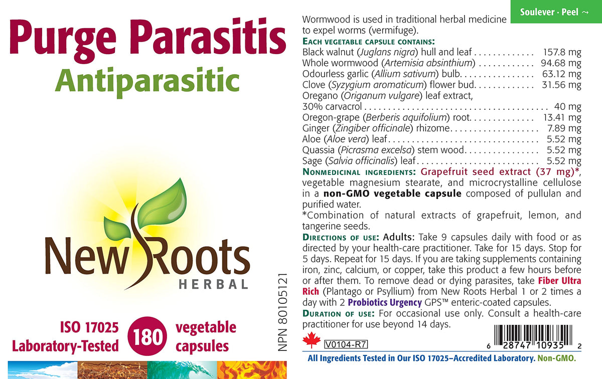 New Roots Herbal Purge Parasitis Capsules, Wormwood, Black Walnut, 180 Caps