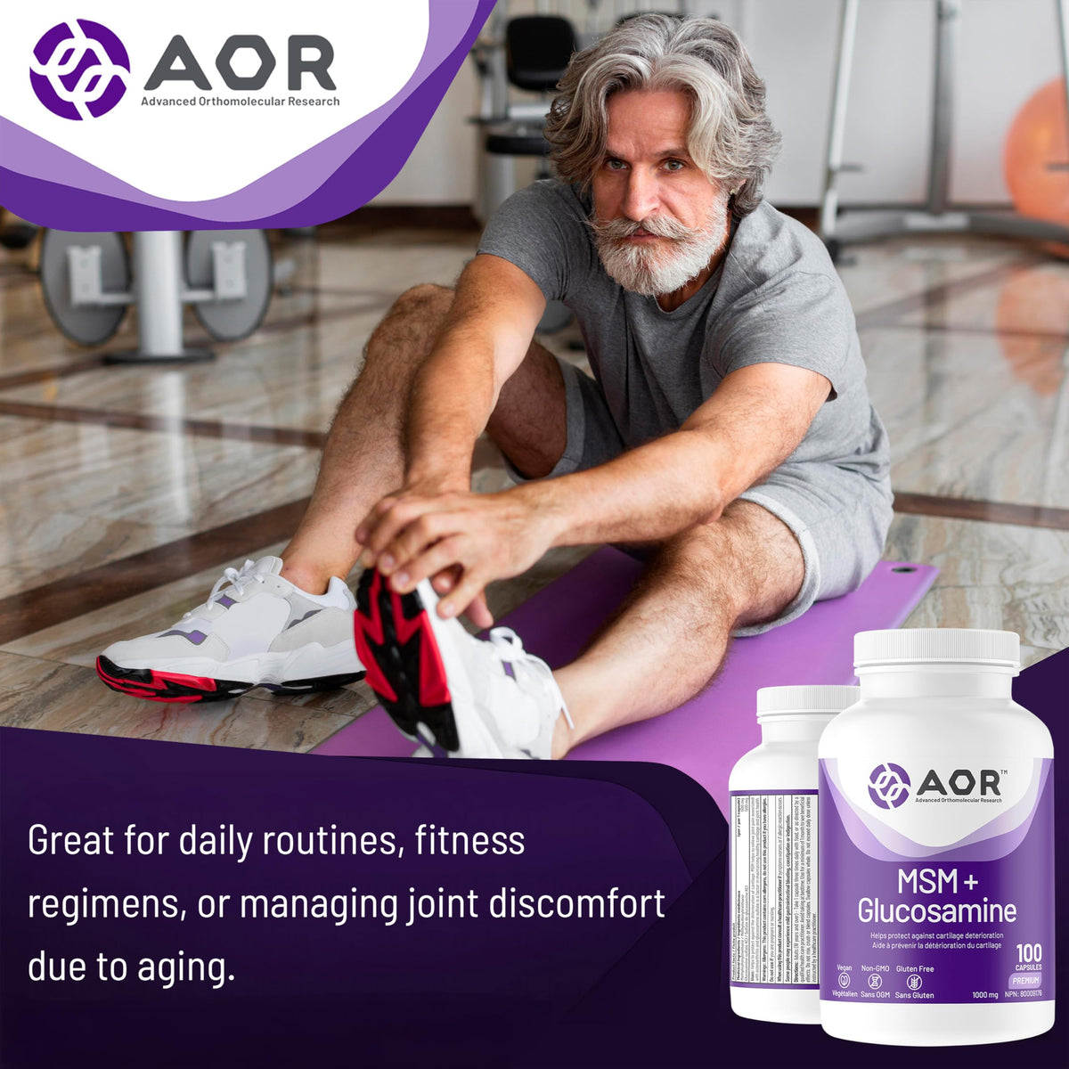 AOR - MSM + Glucosamine 100 Capsules, Vegan Joint Supplement