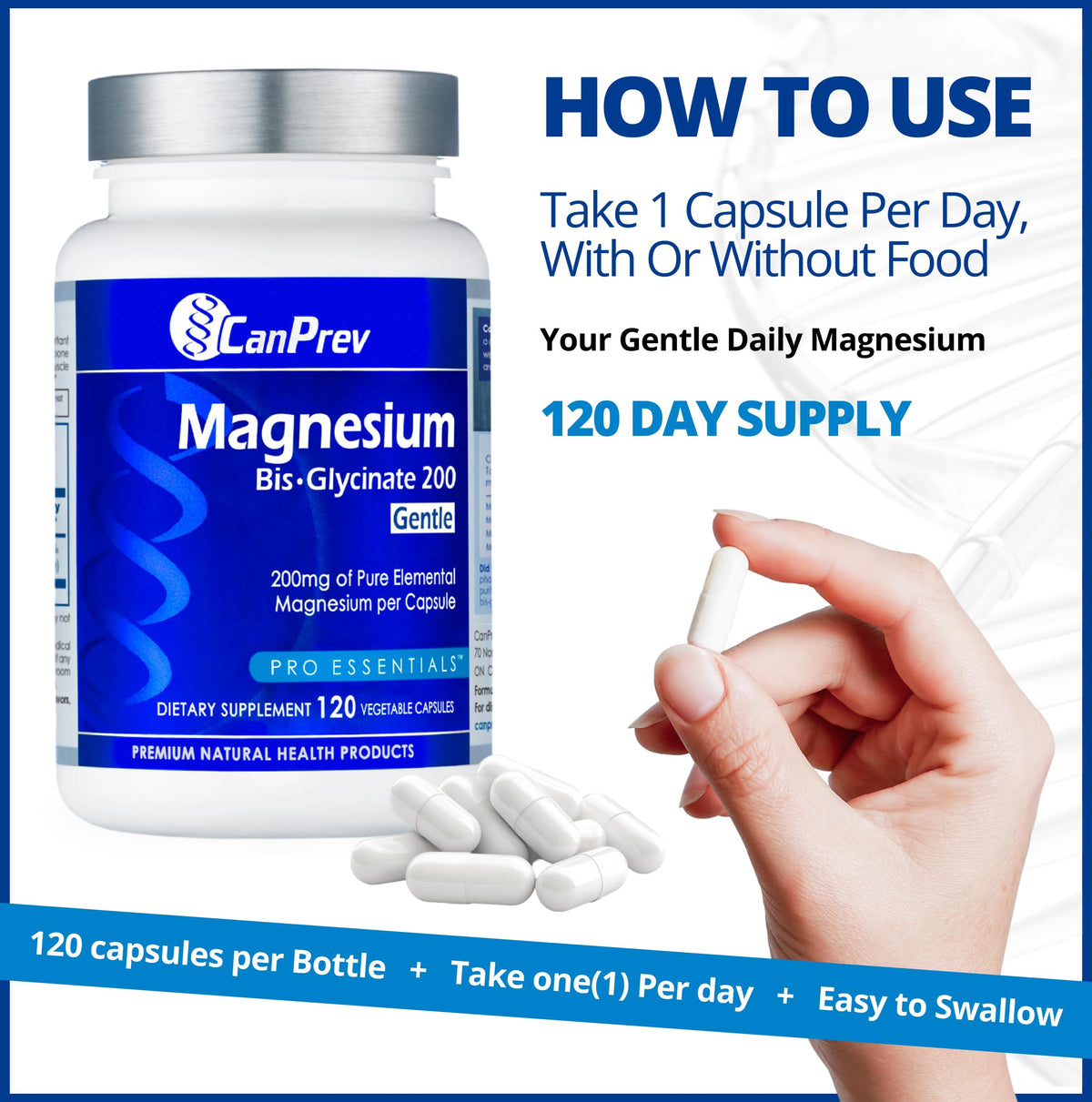 CanPrev Magnesium Bisglycinate Capsules, For Adults, 200mg, 120 Day Supply