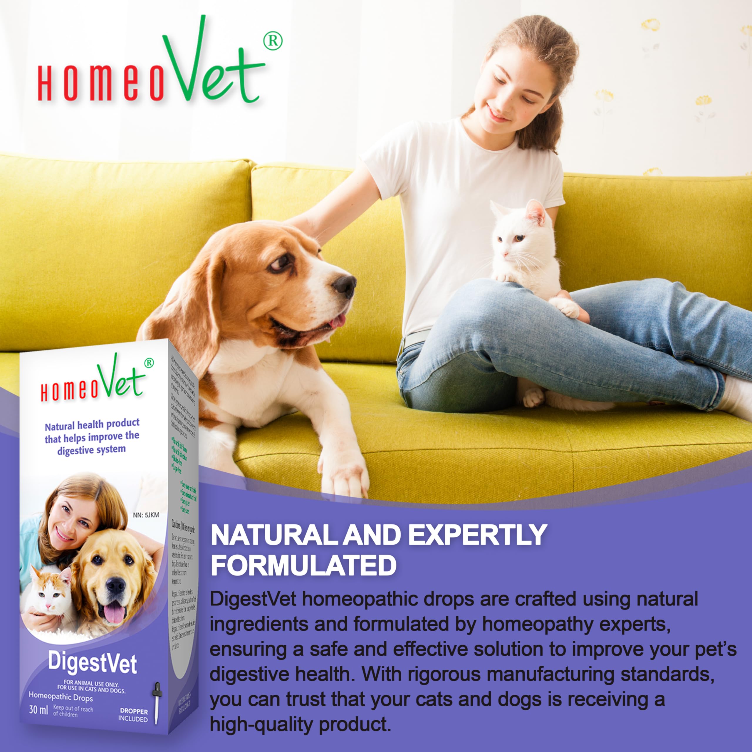 HomeoVet DigestVet Formule enzymatique digestive avancée pour chats et chiens, 30 ml - Aide digestive homéopathique - Soutient les estomacs sensibles et l'absorption optimale des nutriments - Supplément pour la santé digestive des animaux de compagnie