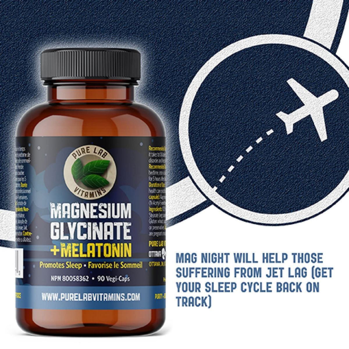 Pure Lab Vitamins - Magnesium Glycinate 100mg with Melatonin 3mg, 90 Vegan Caps - 3mg Melatonin and Magnesium Glycinate Supplement