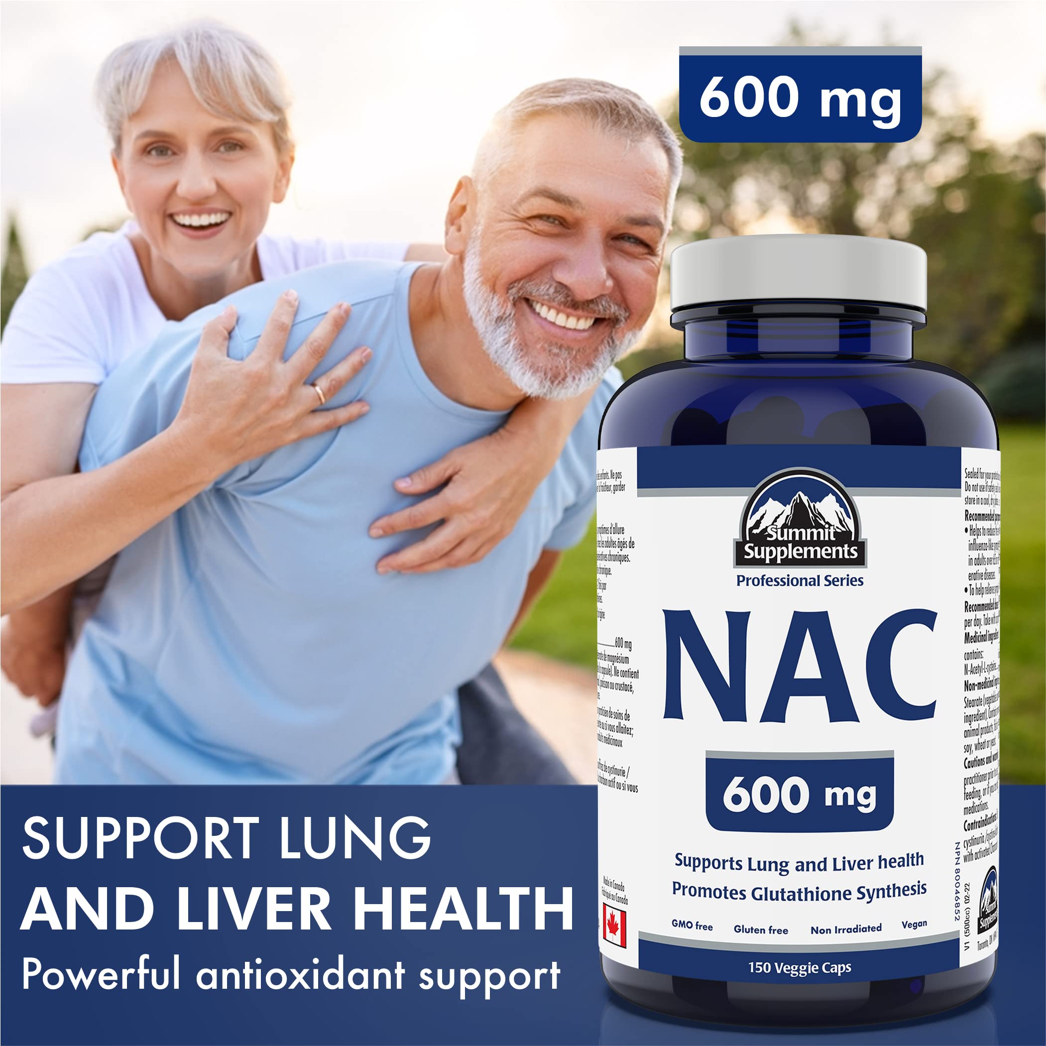 Supplément de NAC 600 mg, 150 capsules végétaliennes, 150 jours d'approvisionnement, N-acétyl-L-cystéine ultra-puissante, Soutient la protection antioxydante et la fonction hépatique, Sans OGM, Sans gluten, Fièrement canadien, Bilan plastique négatif