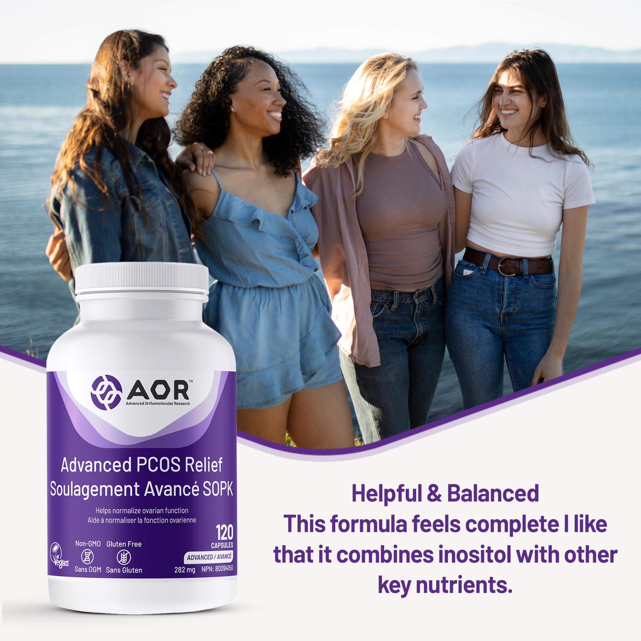 AOR - Advanced PCOS Support, 120 gélules (approvisionnement de 30 jours) - Supplément de Myo-Inositol et D-Chiro Inositol pour femmes - Favorise la santé ovarienne et l'équilibre du cycle menstruel - Formule SOPK pour femmes - Végane et sans OGM