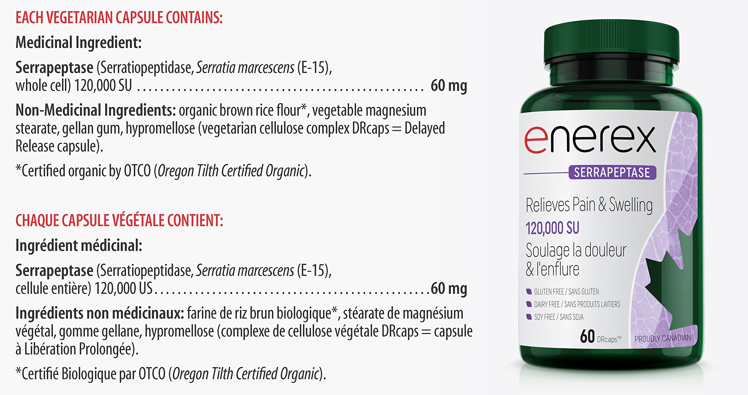 ENEREX - Serrapeptase 120 000 SU - Enzyme Douleur et Inflammation, 60 gélules