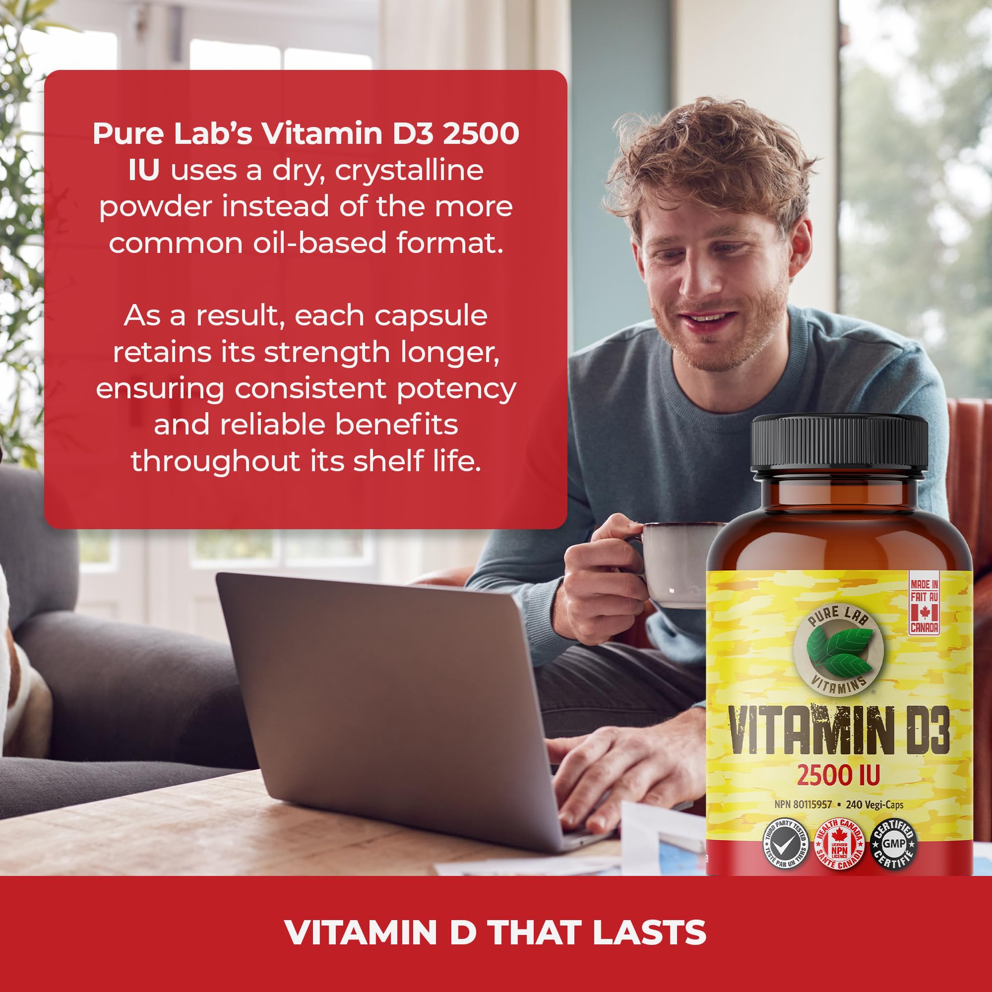 Pure Lab Vitamins Vitamine D3 2500 UI - 240 gélules végétales