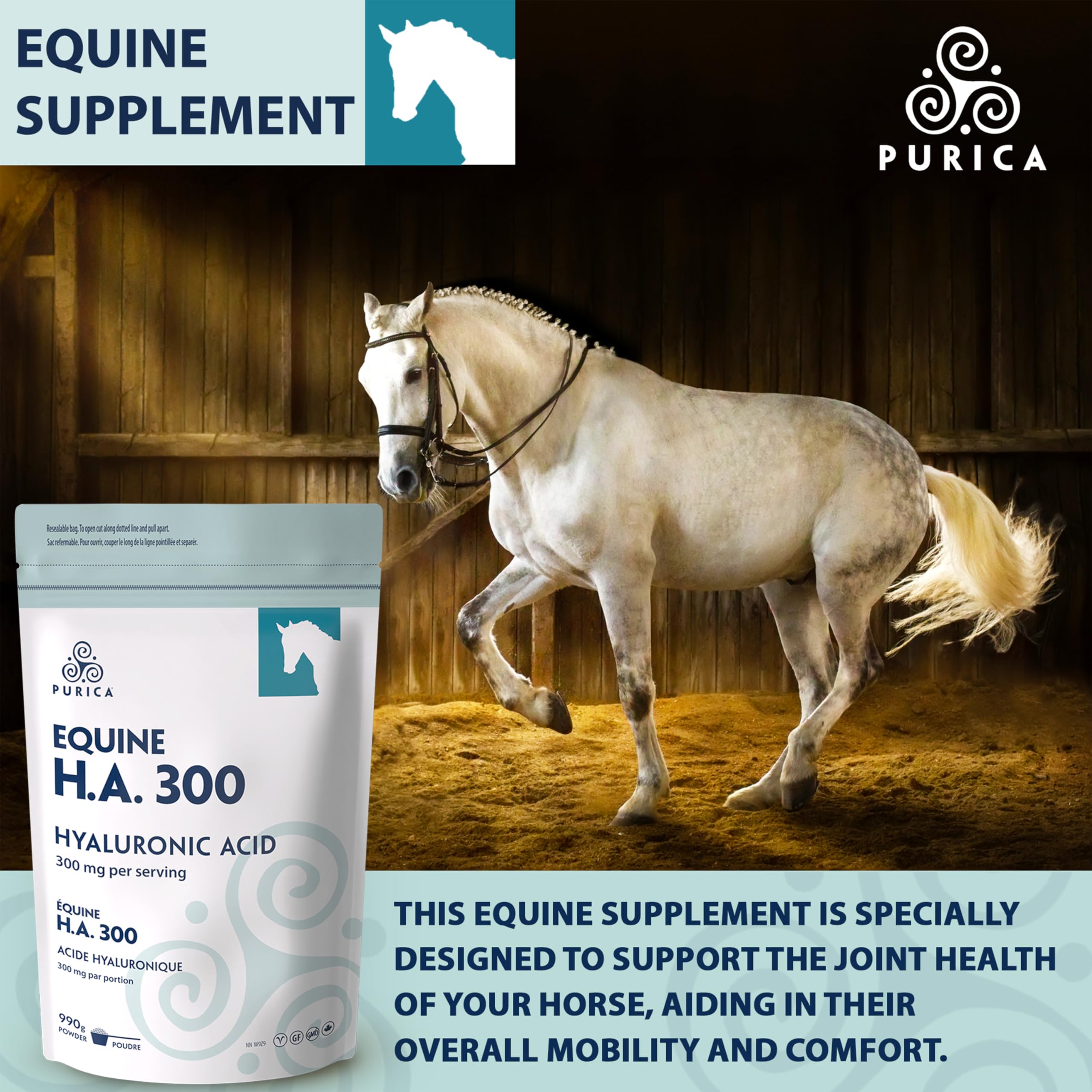 PURICA Equine HA - Horse Joint Supplement with Hyaluronic Acid and Vitamin C - Ideal for Equine Health & Recovery