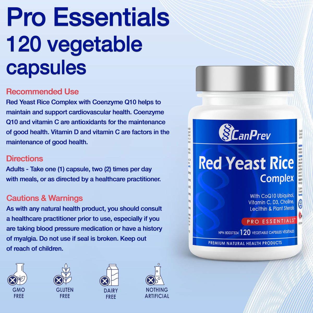 CanPrev Red Yeast Rice, CoQ10 Ubiquinol, Vitamin C, 120 Caps, 60-Day Supply