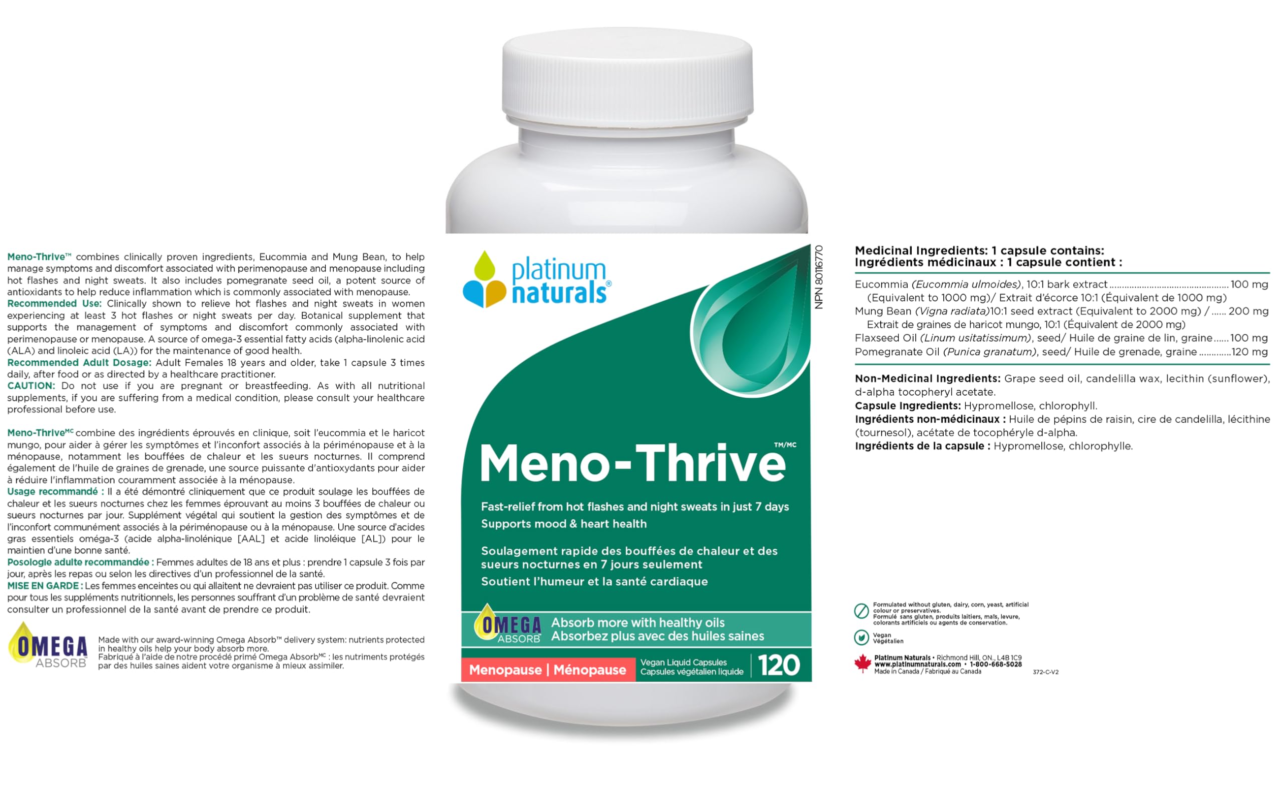 Platinum Naturals - Meno-Thrive - Hot Flashes and Night Sweats Supplements - Hot Flashes Menopause Relief for Women