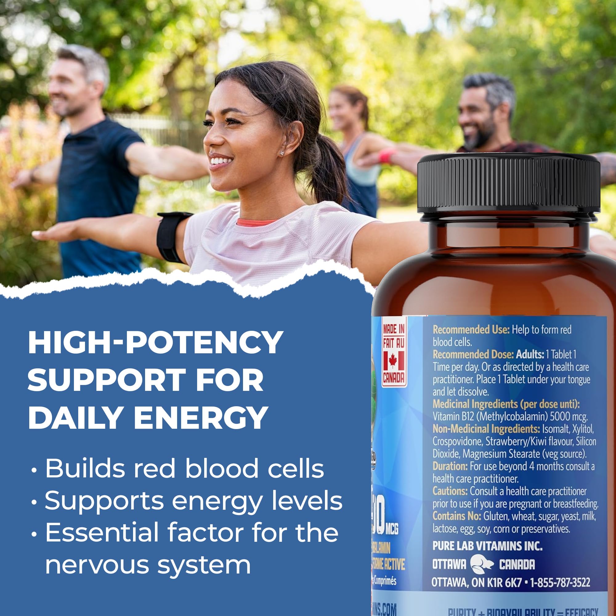 Pure Lab Vitamins B12 BioActive 5000 mcg - Sans lactose, sans sucre