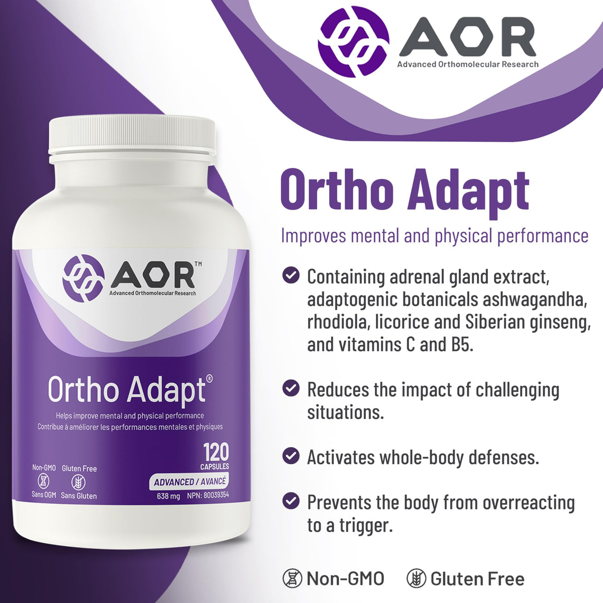 AOR Ortho Adapt, Adaptogen Blend, Rhodiola Rosea, GMO-Free, 120 Capsules