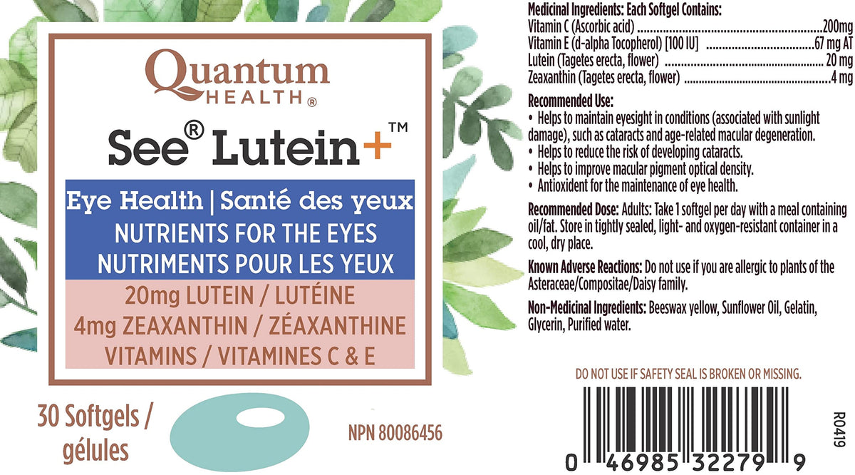 Quantum Health - See Lutein+, 30 Softgels 30-Day Supply - Eye Health - Nutritional Support for Healthy Eyes