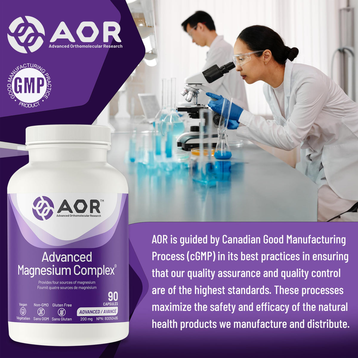 AOR Magnesium Complex, Magnesium Supplement, Vitamin C 100 mg, 90 Capsules