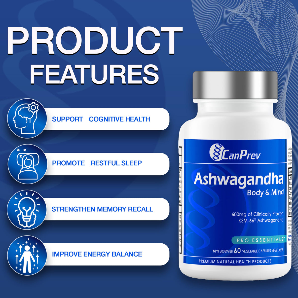 CanPrev Vegan Ashwagandha Root Extract Capsules, For Adults, 60 Day Supply