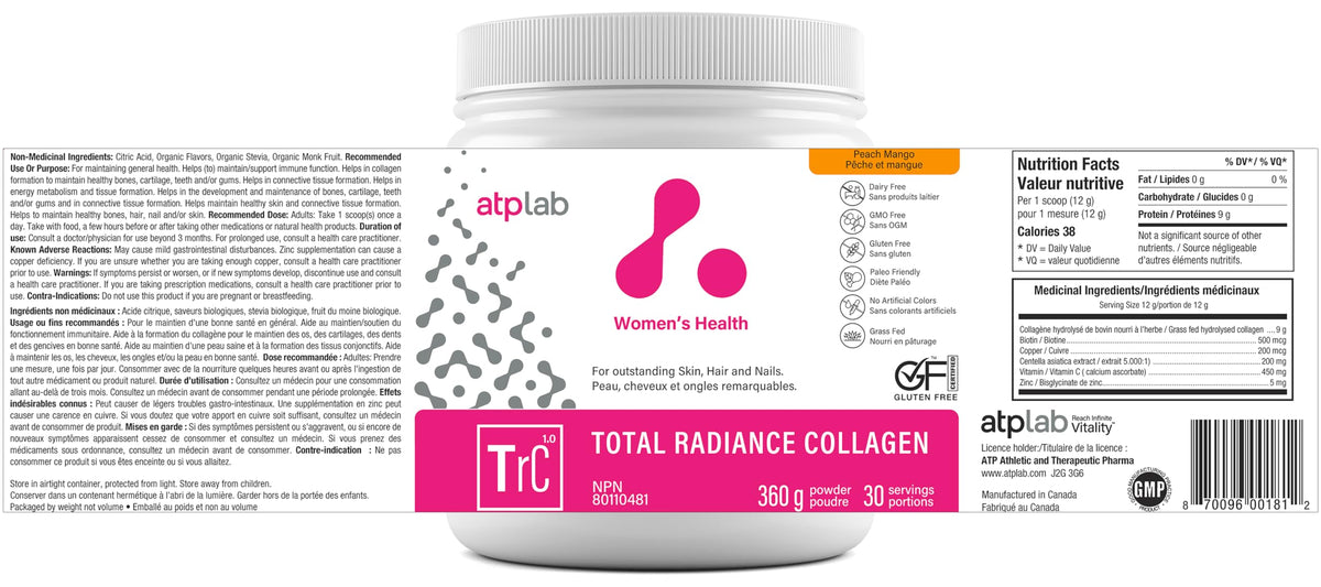 atplab Total Radiance Collagen Powder, 9g Collagen Peptides, Peach Mango