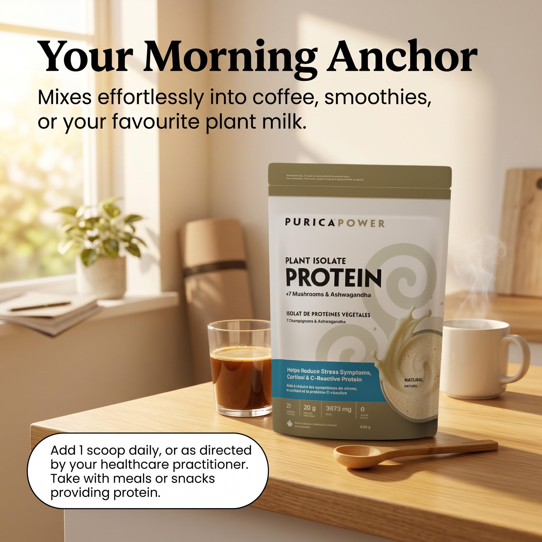 PURICA Plant Isolate Protein +7 Mushrooms & Ashwagandha Powder