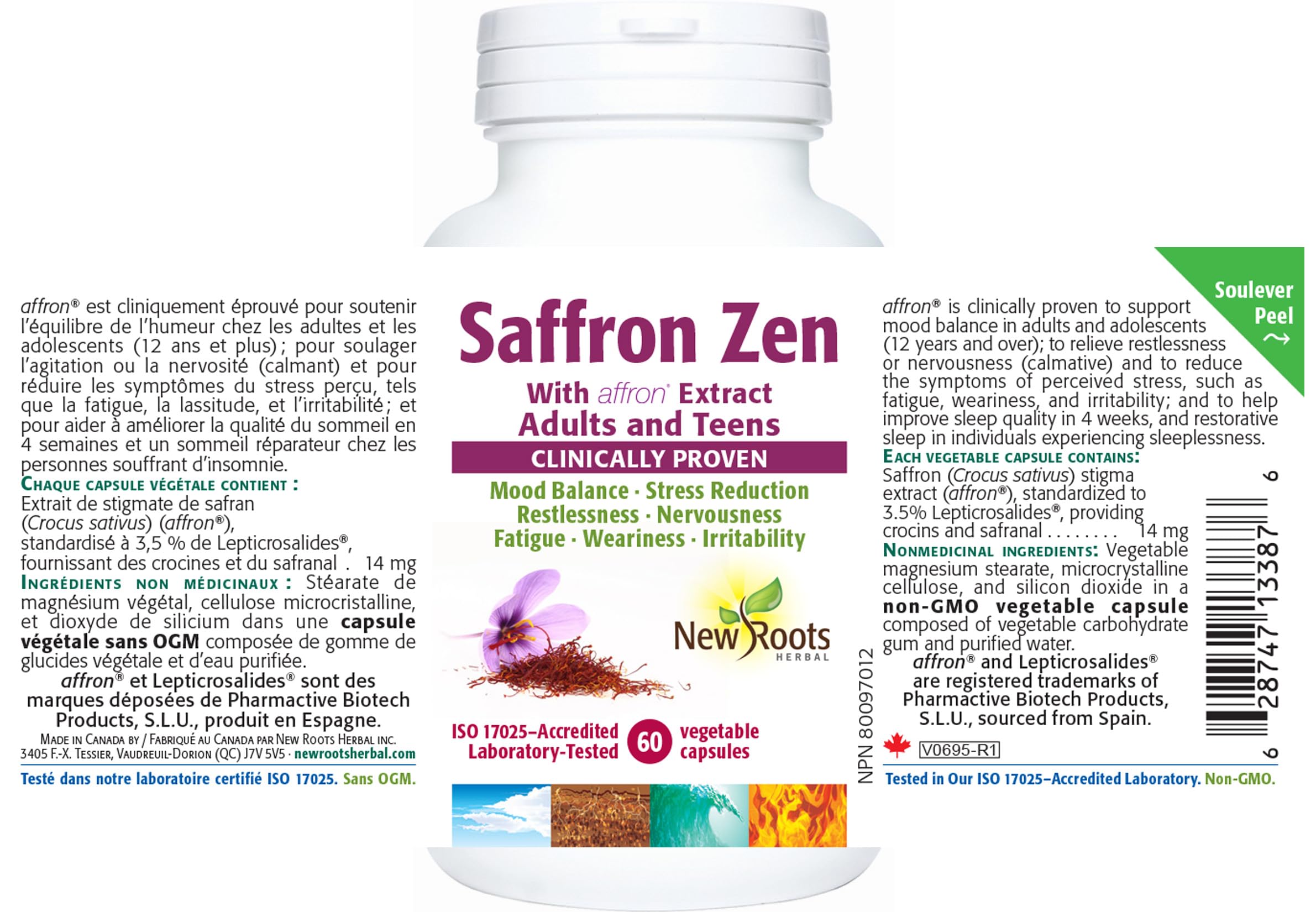 New Roots Herbal Saffron Zen, Affron Extract for Emotional Balance & Relaxation, Relieves Restlessness, Mental Calm, Non-GMO, 60 Veg Capsules 30 Day Supply