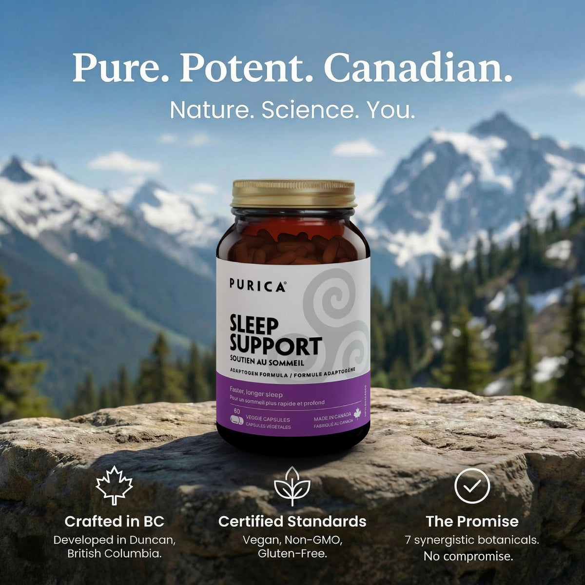 PURICA Sleep Support Supplement, Reishi Mushroom, Melatonin, 60 Capsules