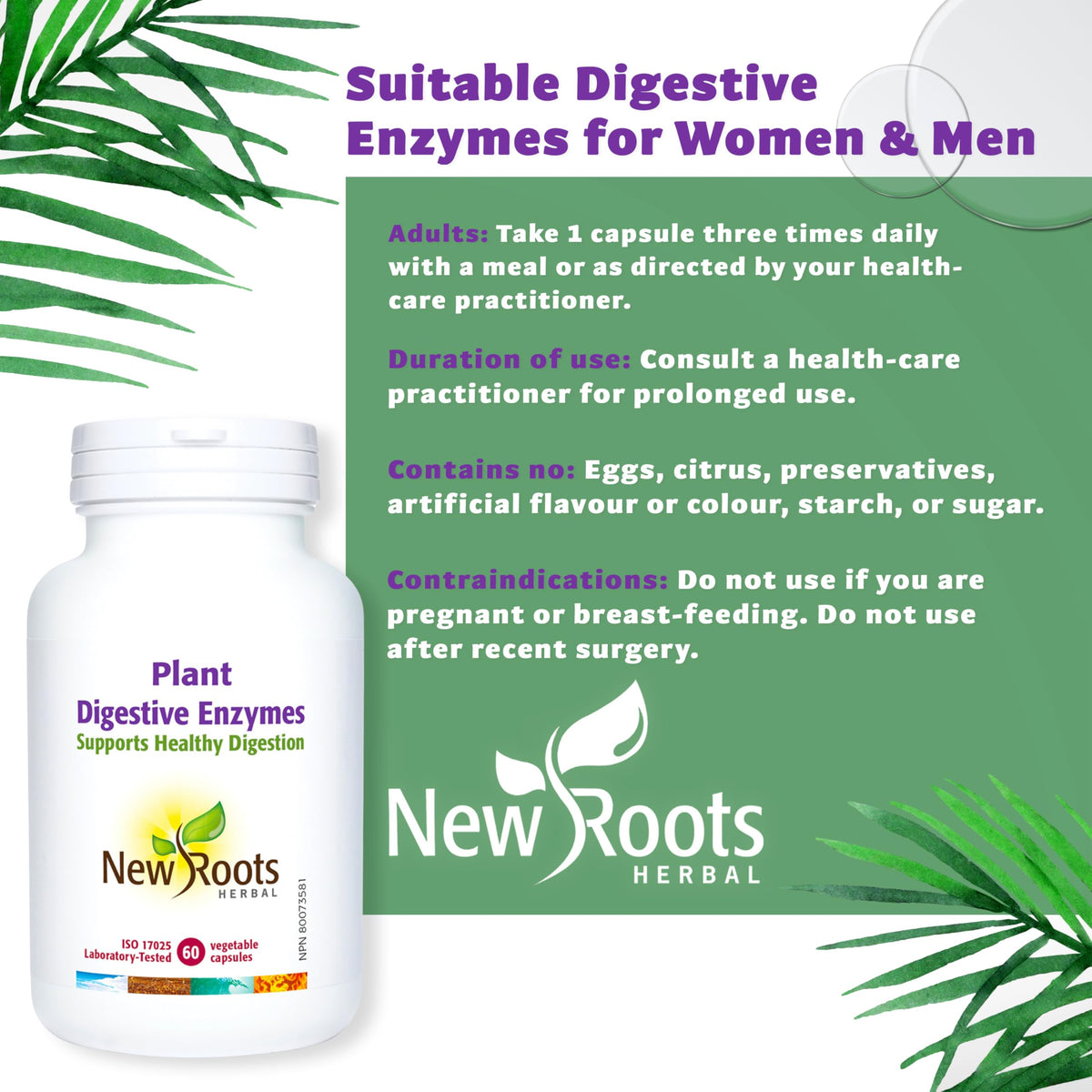 New Roots Herbal Digestive Enzymes, Lactase, Papaya Enzymes, 60 Capsules