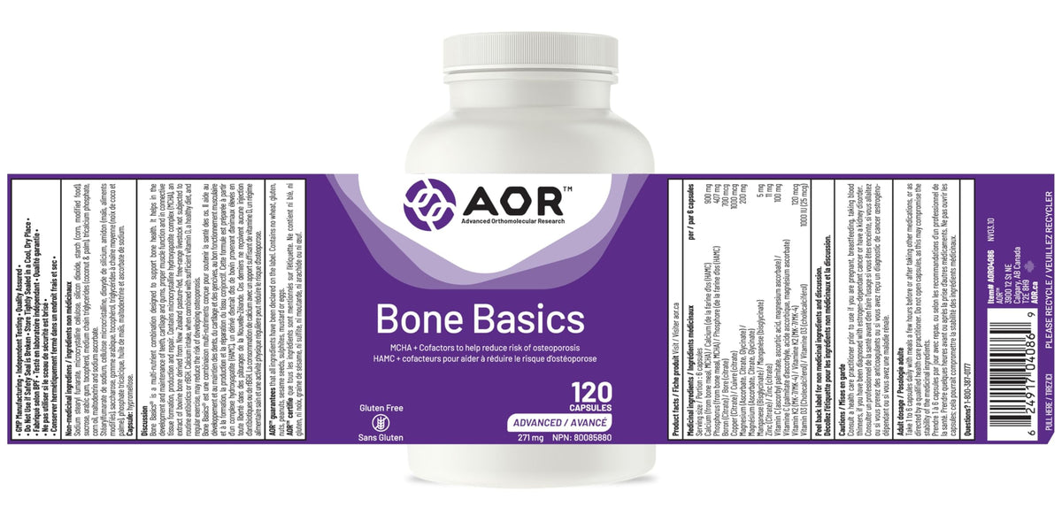 AOR Adult Bone Supplement, Calcium Magnesium Zinc, D3 & K2, 120 Capsules