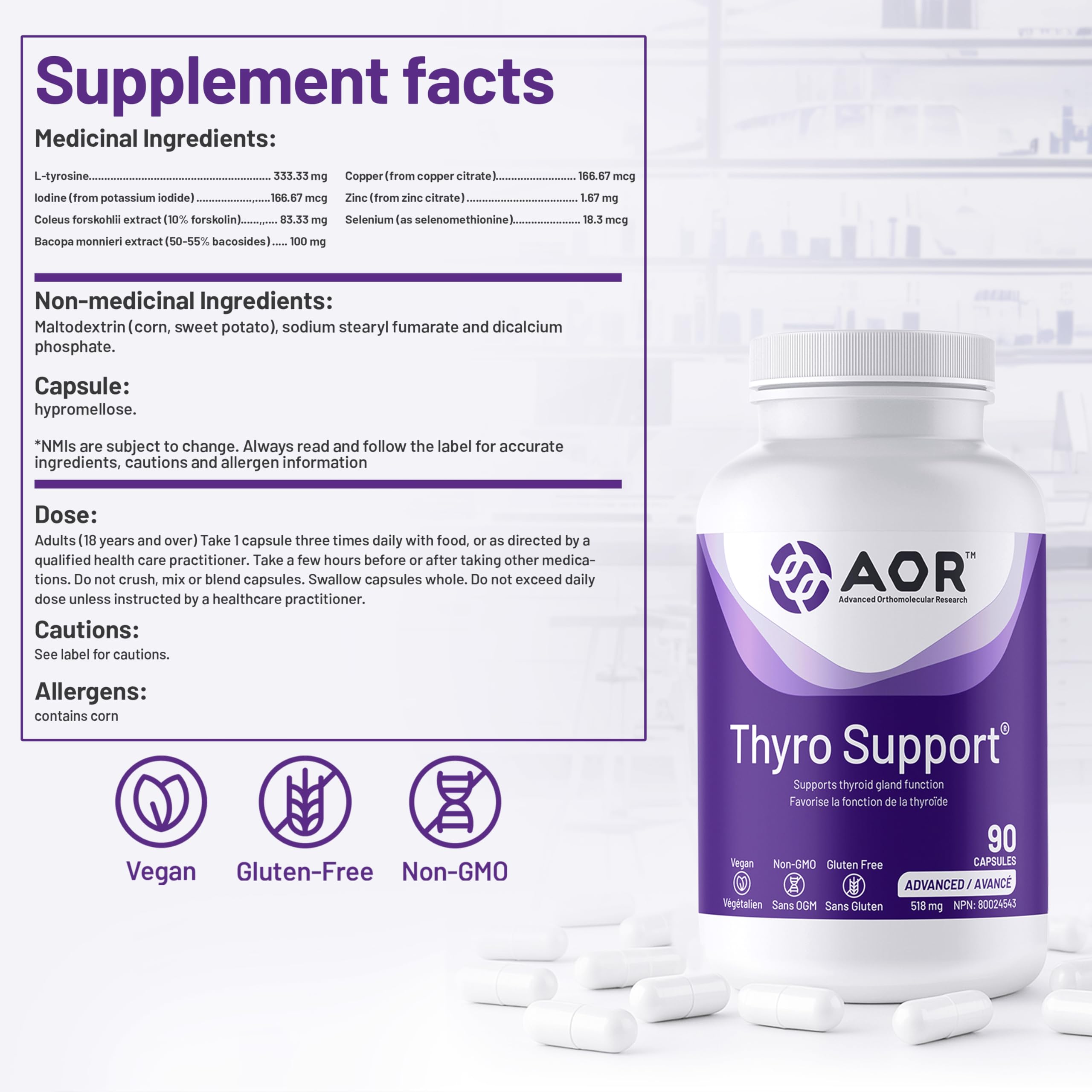 AOR - Thyro Support - 90 gélules - Soutien de la fonction thyroïdienne