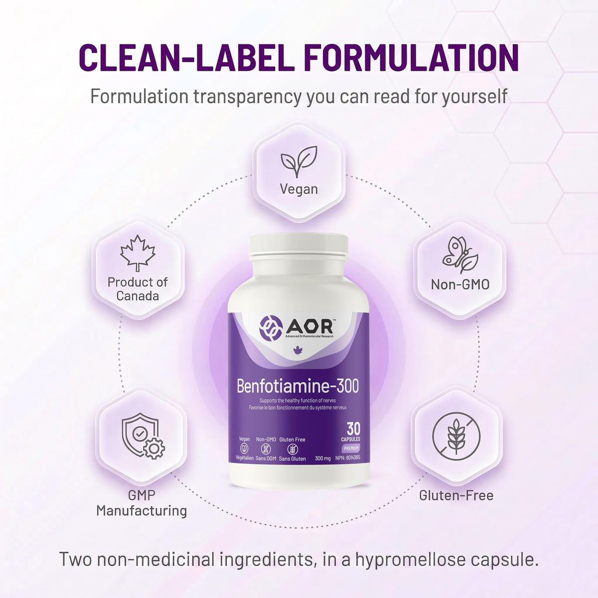 AOR Benfotiamine-300, 30 Capsules, Vitamin B1, Vegan, Gluten Free, Unflavoured, Metabolism Improvement, One a Day