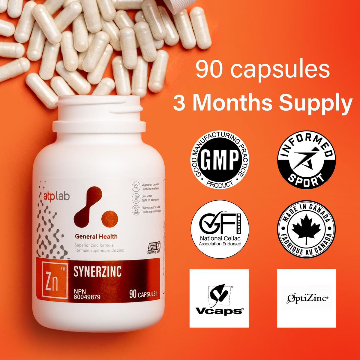 atplab Synerzinc Zinc Supplement, 35 mg Zinc, 90 Capsules, 90 Day Supply